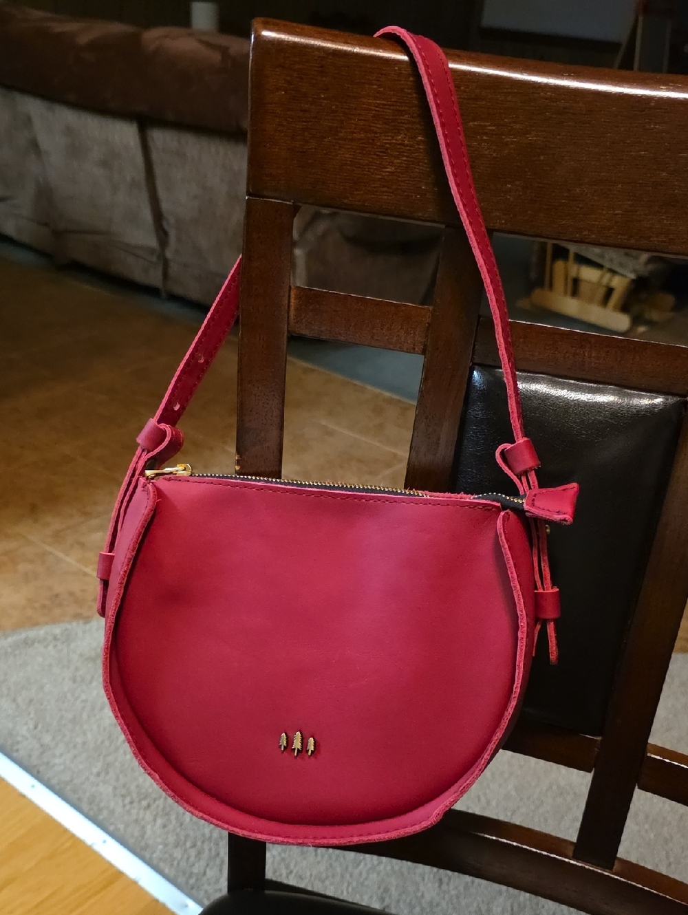Portland Leather Moon Shot Shoulder Bag- Berry